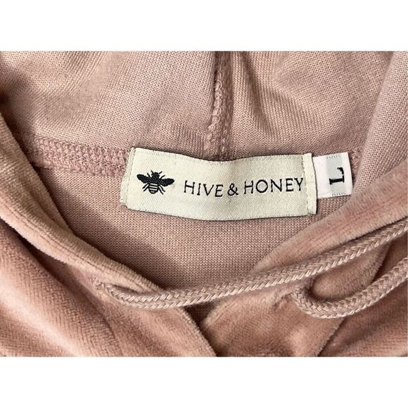 Hive & Honey‎ Taupe Pullover Velour Hooded Sweatshirt LARGE Super Soft Lounging - Picture 4 of 8